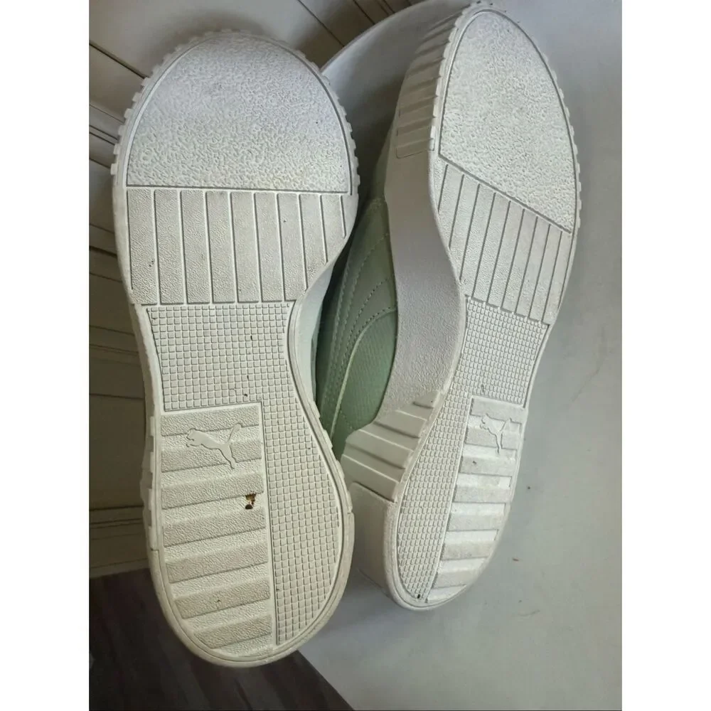 PUMA Women's Cali Emboss Leather Street Sneakers Shoes Smoke Green Size 9